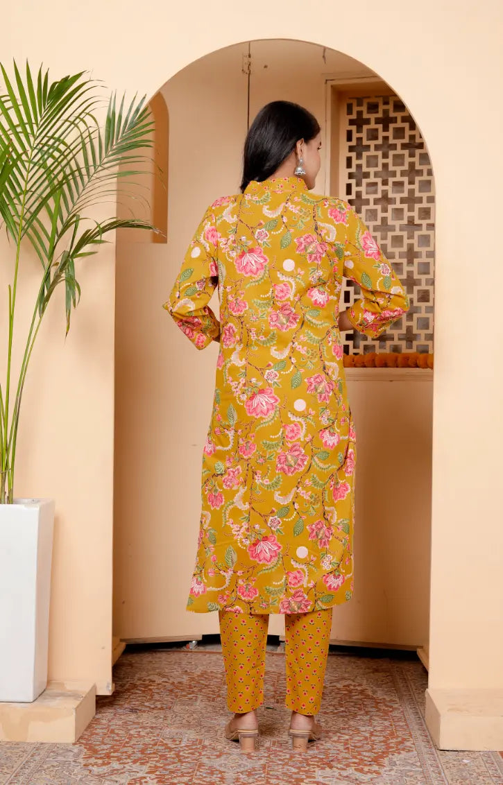 Rust Printed Floral Kurti Bottom and Dupatta Set
