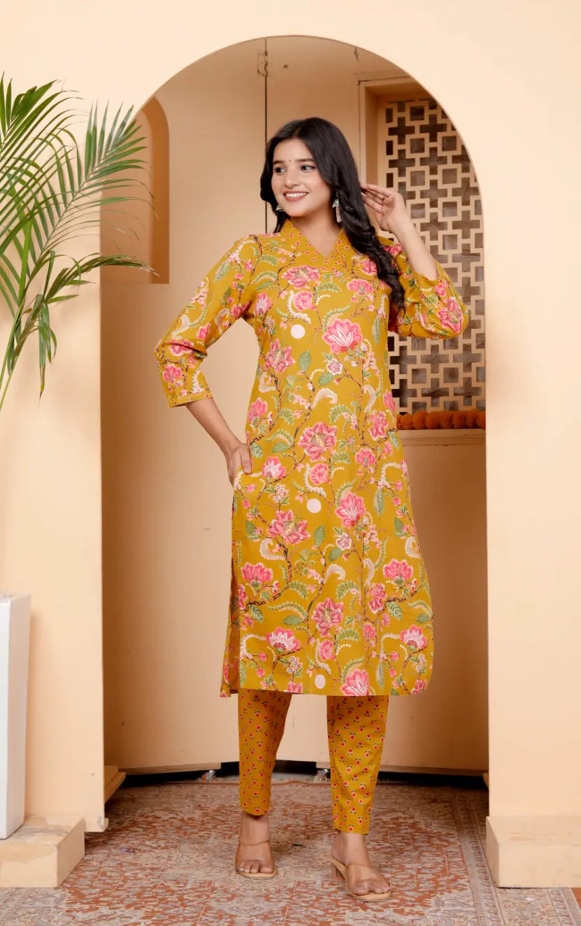 Rust Printed Floral Kurti Bottom and Dupatta Set