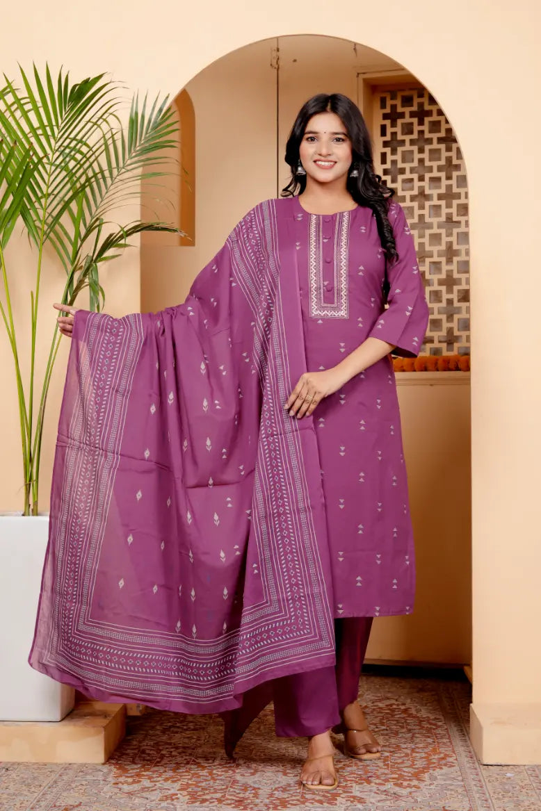 Dark Mauve Kurti Bottom and Dupatta Set