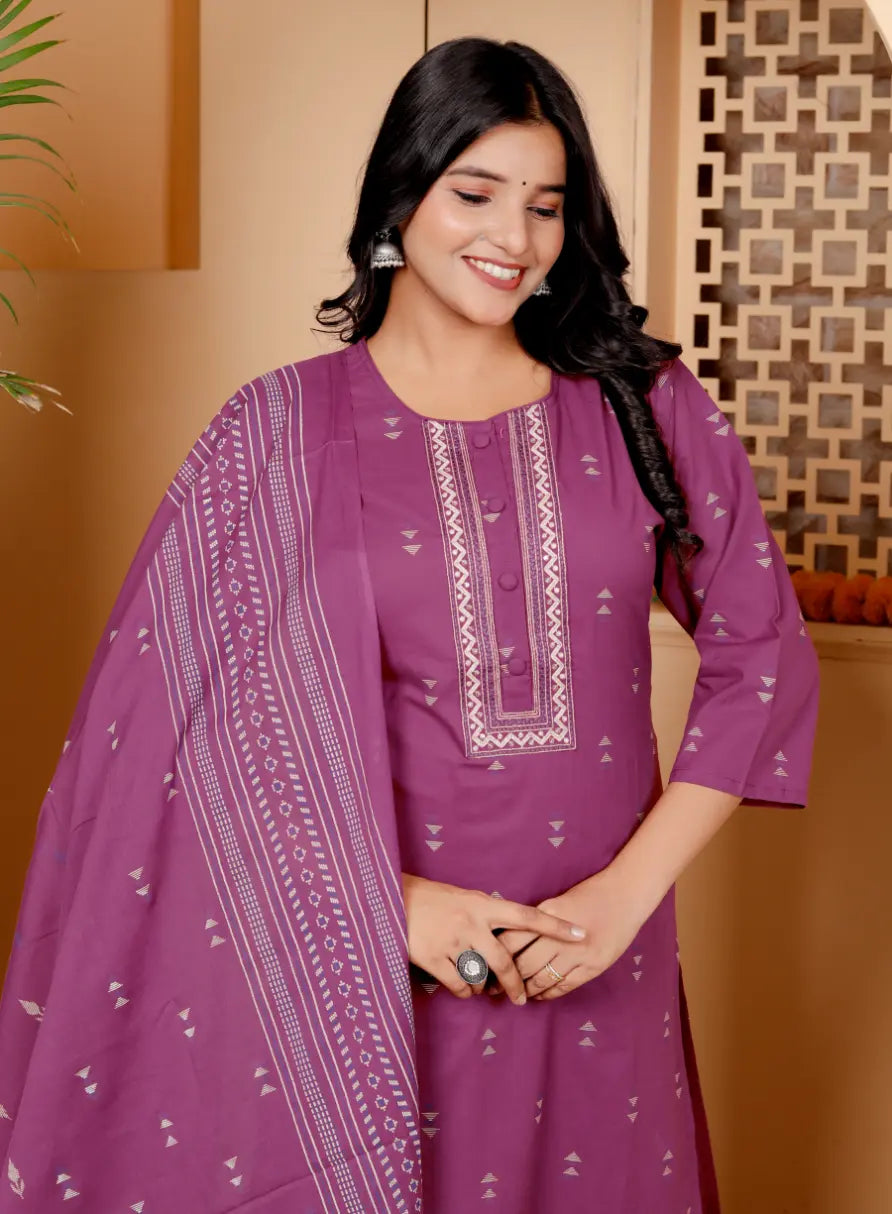 Dark Mauve Kurti Bottom and Dupatta Set