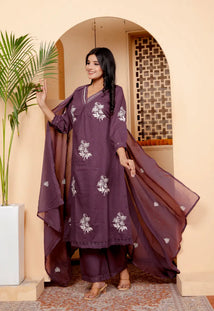 Purple Kurti Bottom and Dupatta Set