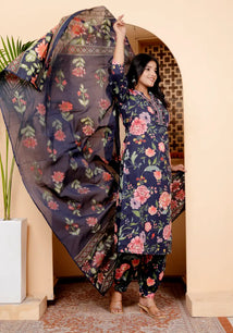 Navy Blue Kurti Bottom and Dupatta Set