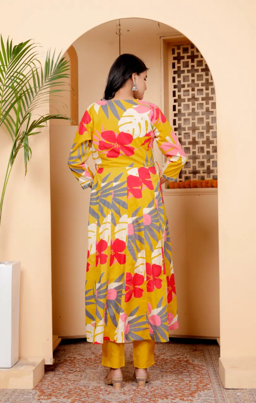 Yellow Pure Cotton Kurti Bottom and Dupatta Set