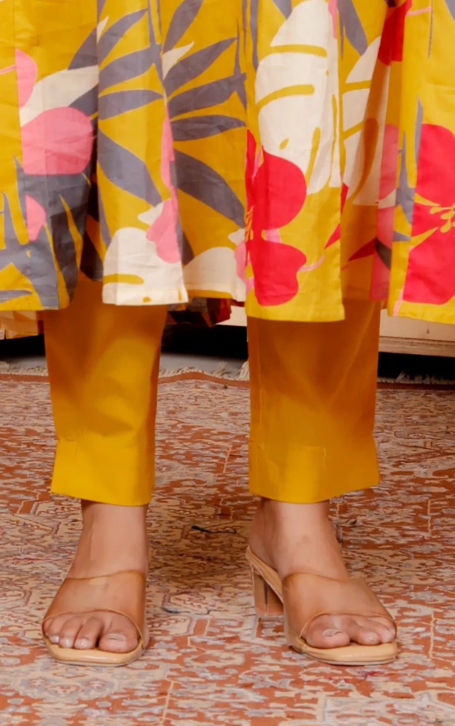 Yellow Pure Cotton Kurti Bottom and Dupatta Set