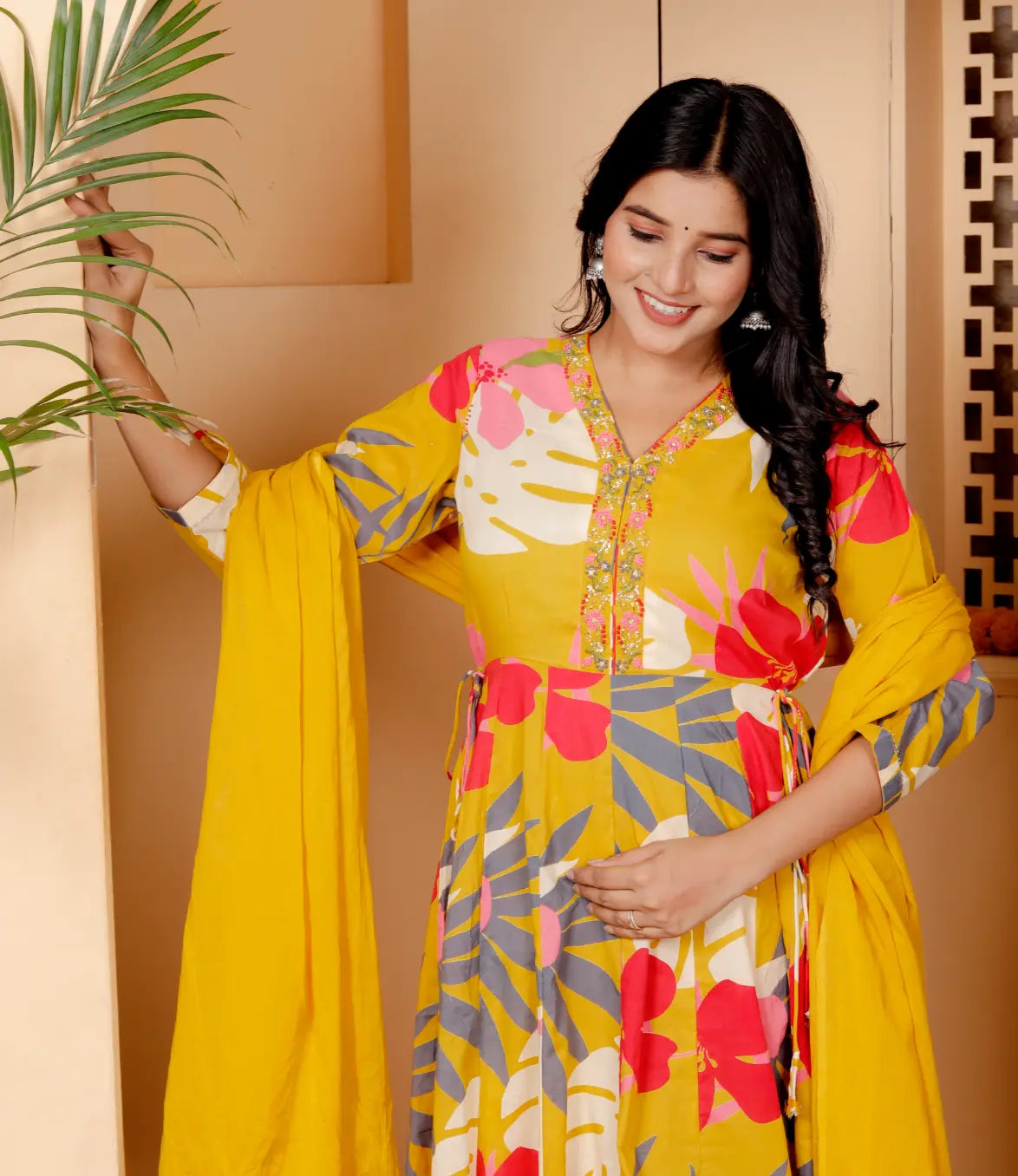 Yellow Pure Cotton Kurti Bottom and Dupatta Set