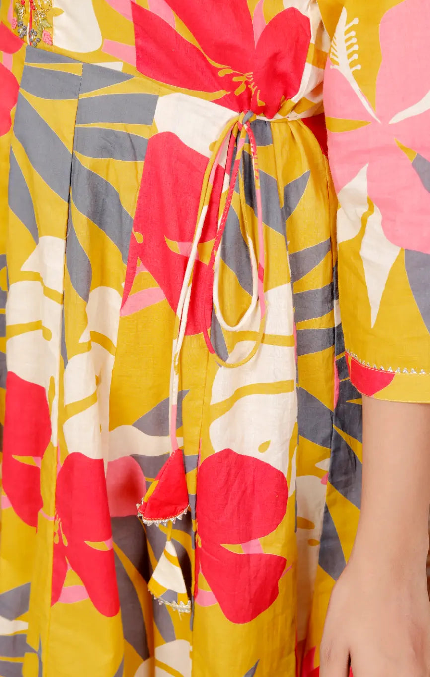Yellow Pure Cotton Kurti Bottom and Dupatta Set