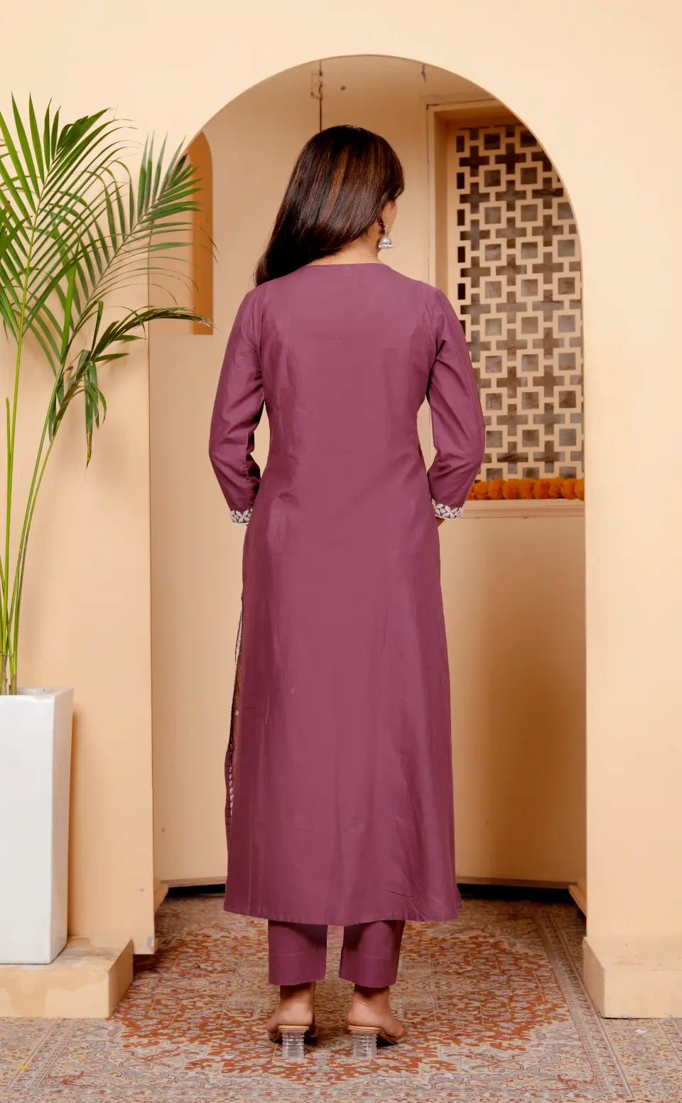 Purple Pure Cotton Kurti Bottom and Dupatta Set