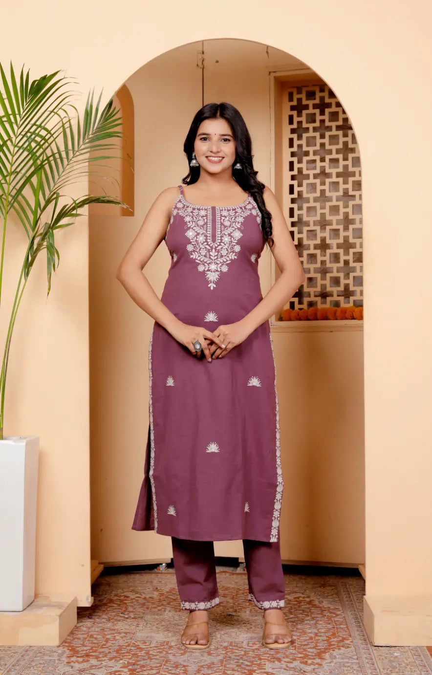 Purple Pure Cotton Kurti and Bottom Set