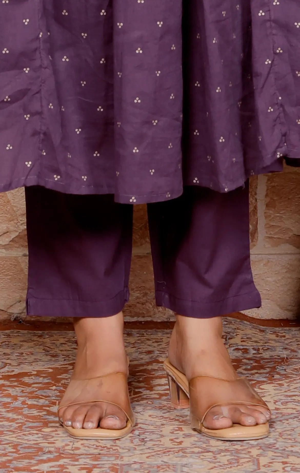 Purple Pure Cotton Kurti Bottom and Dupatta Set