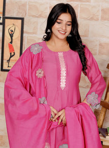 Pink Pure Cotton Kurti Bottom and Dupatta Set