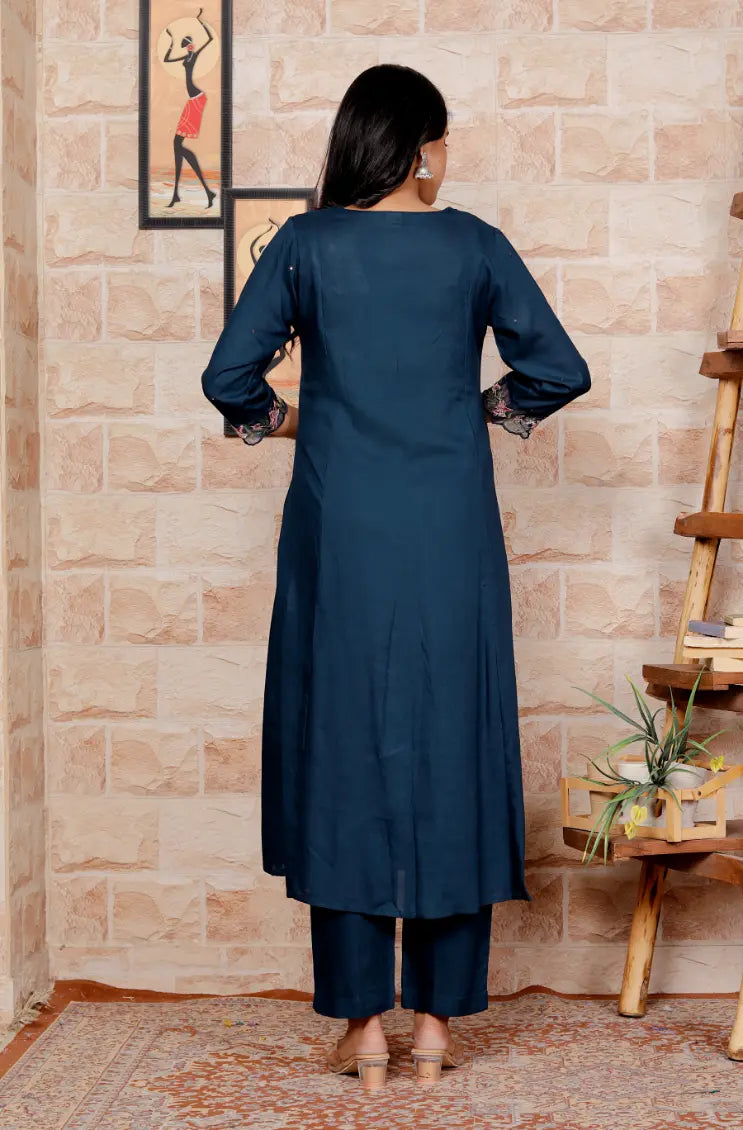 Blue Pure Cotton Kurti Bottom and Dupatta Set