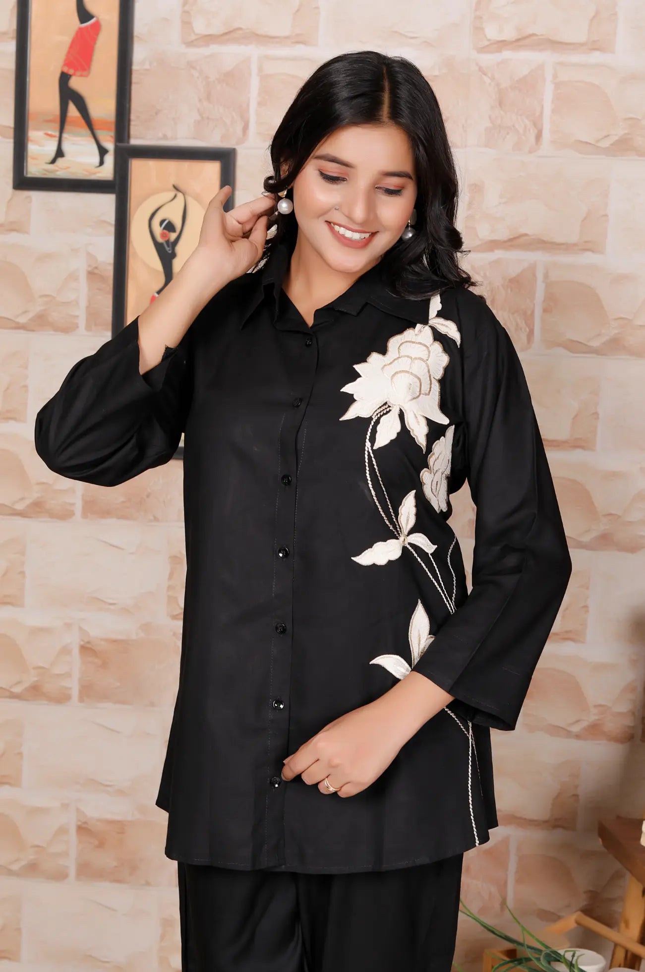 Black Pure Cotton Kurti and Bottom Set