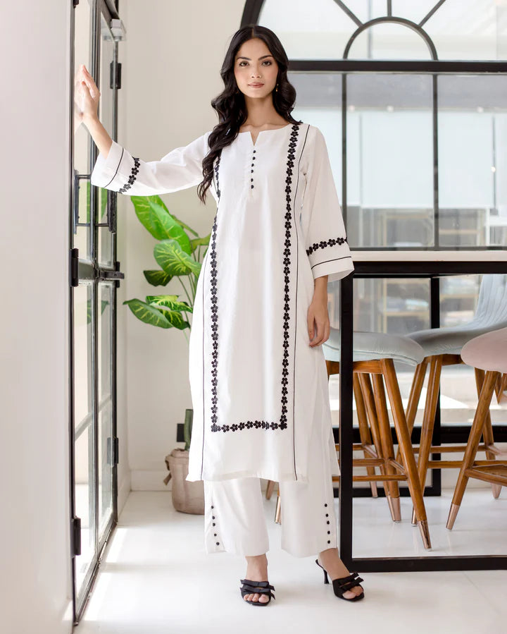 White cotton kurti coord set