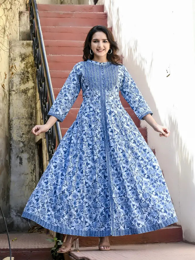 Indigo blue cotton kurti with dupatta