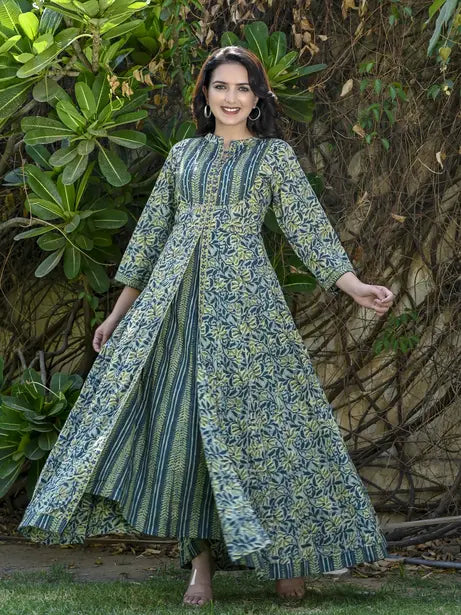 Green printed kurti with dupatta