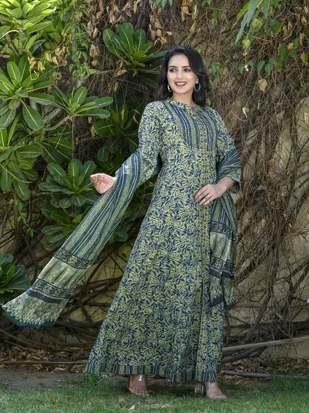 Green printed kurti with dupatta