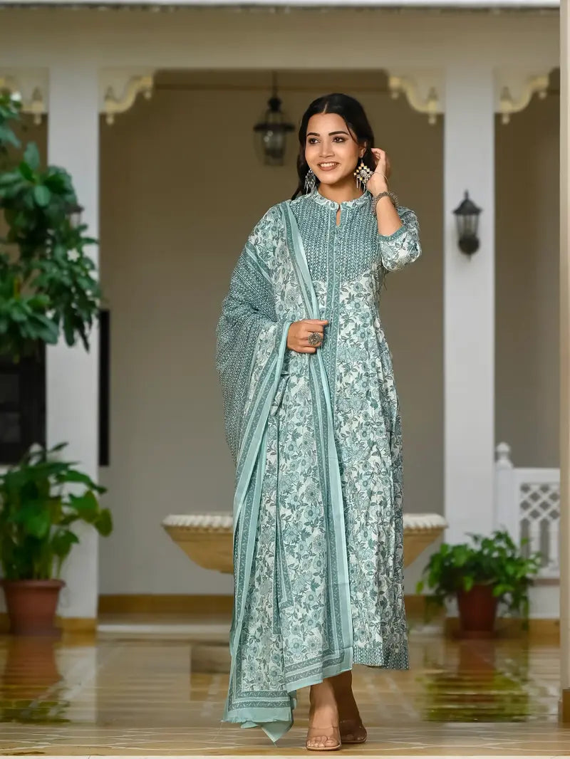 Light green cotton kurti with dupatta