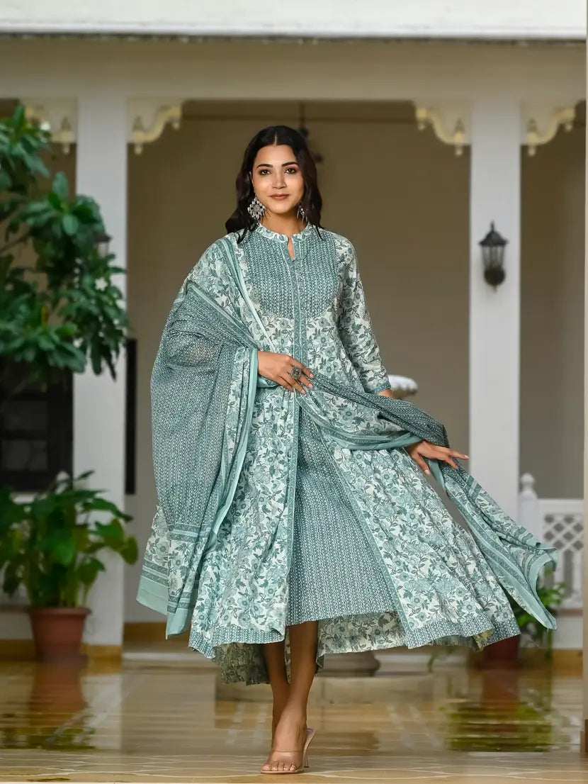 Light green cotton kurti with dupatta