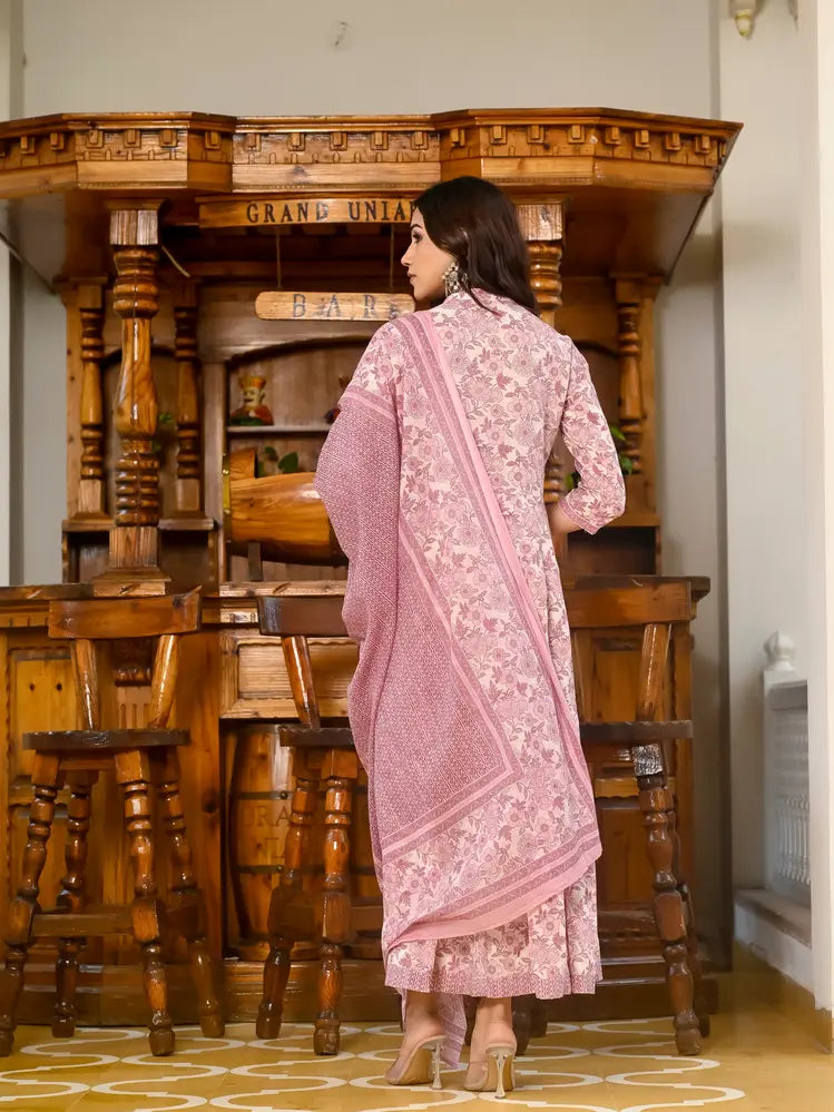 Pink cotton kurti with dupatta