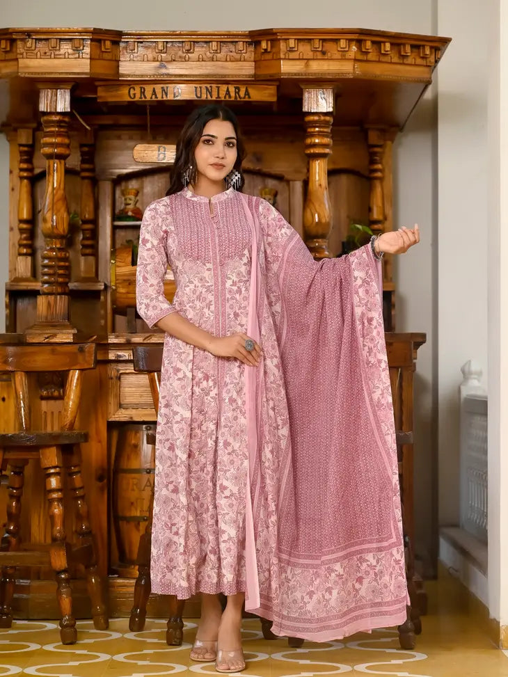 Pink cotton kurti with dupatta