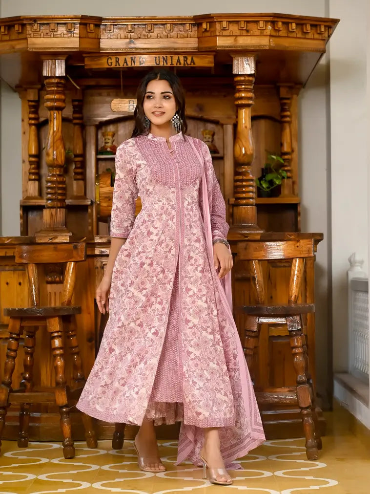 Pink cotton kurti with dupatta