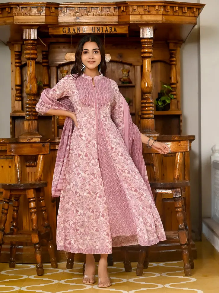 Pink cotton kurti with dupatta