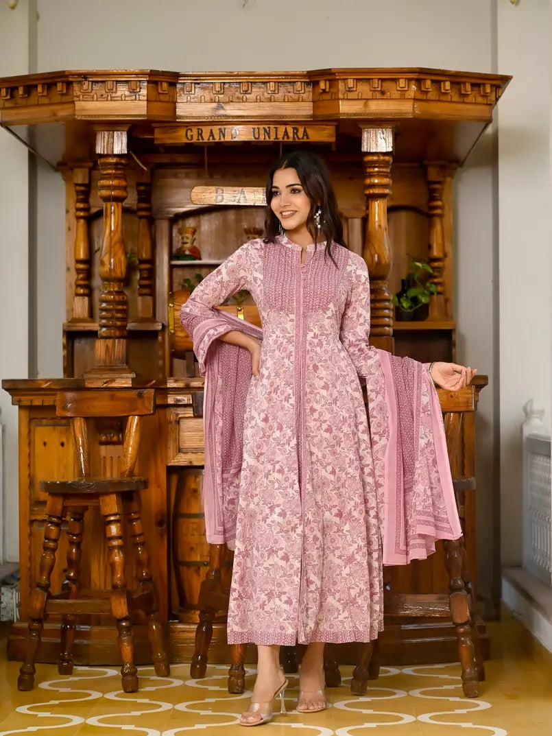 Pink cotton kurti with dupatta