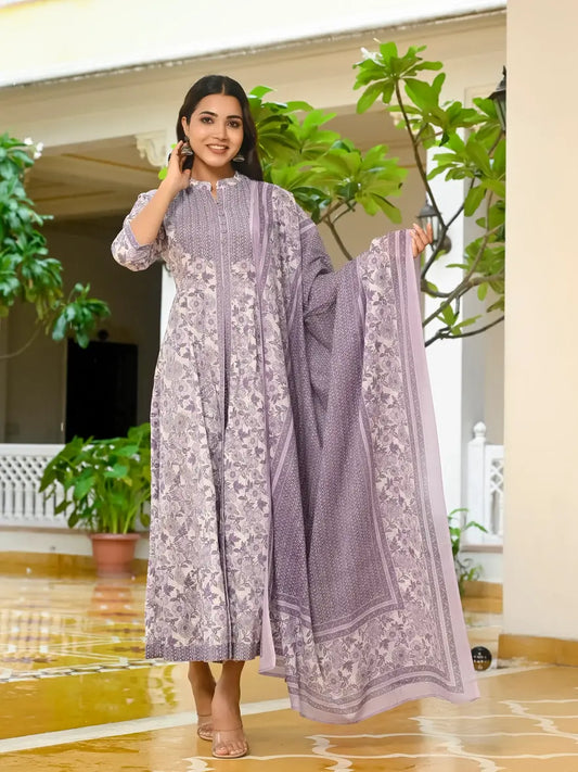 Lavender cotton kurti with dupatta