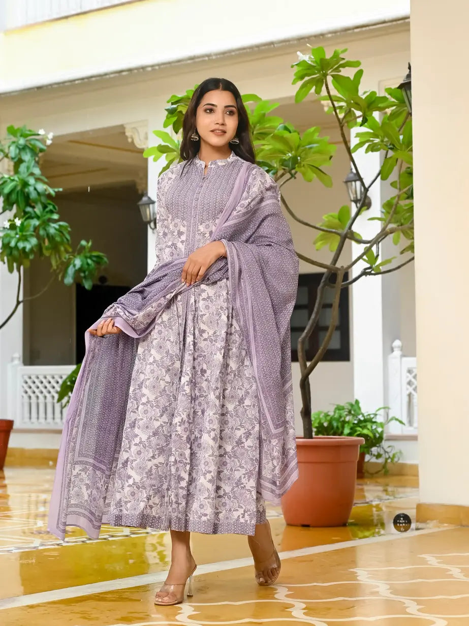 Lavender cotton kurti with dupatta