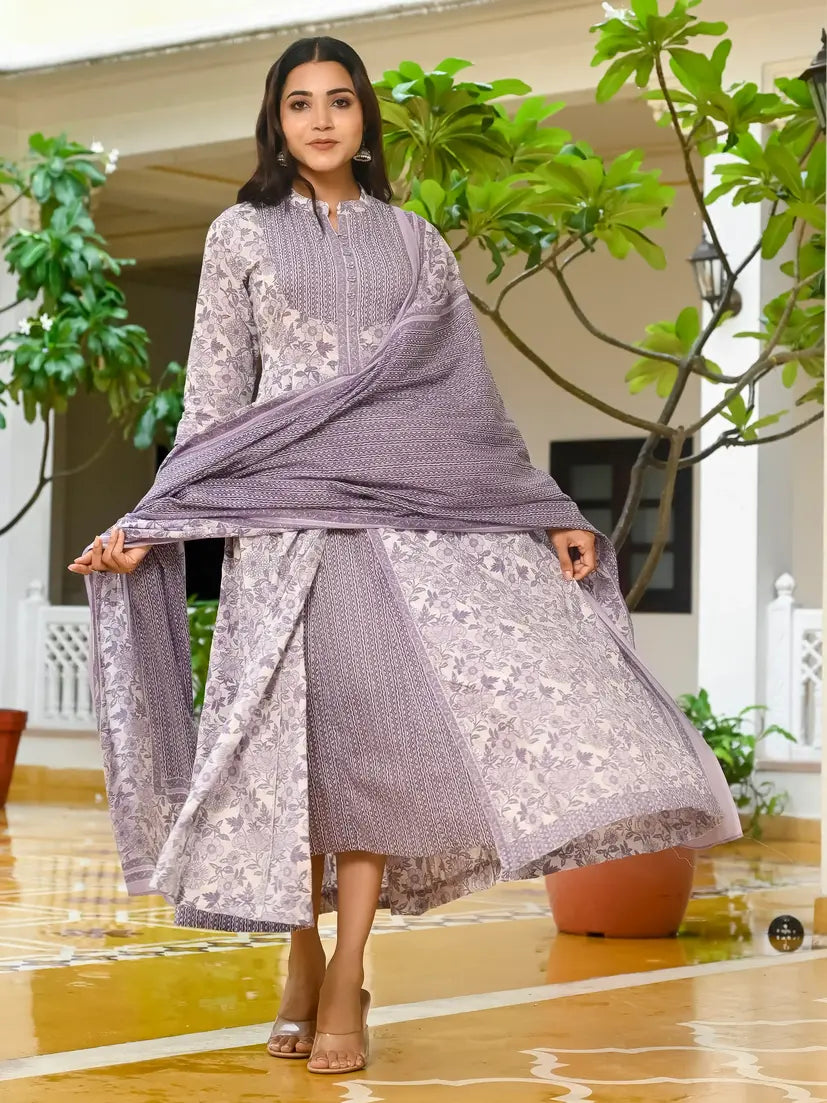 Lavender cotton kurti with dupatta