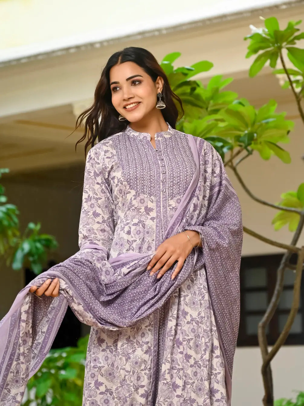 Lavender cotton kurti with dupatta