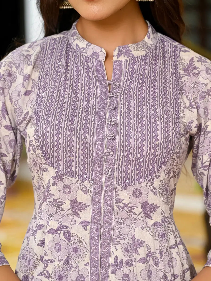 Lavender cotton kurti with dupatta