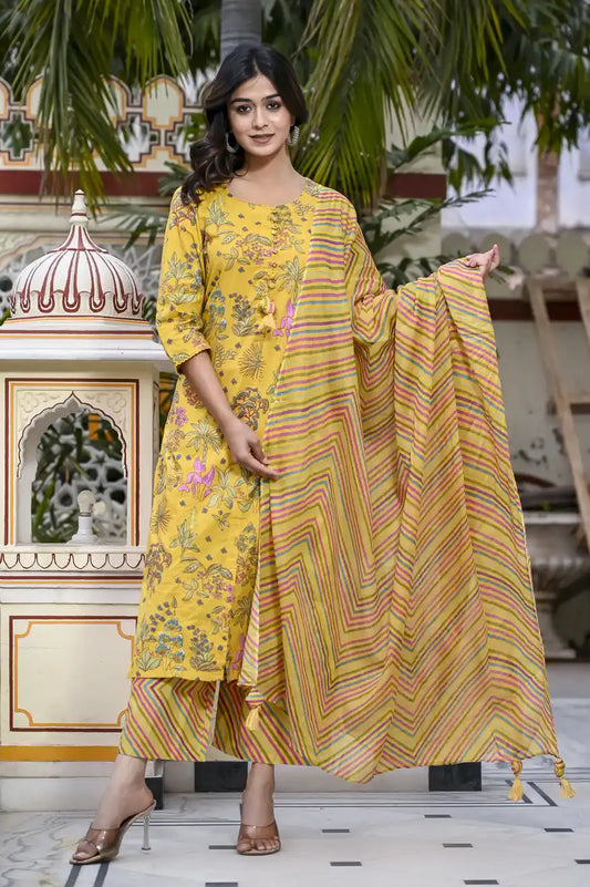 Yellow Kurti, Pant and Duppata set