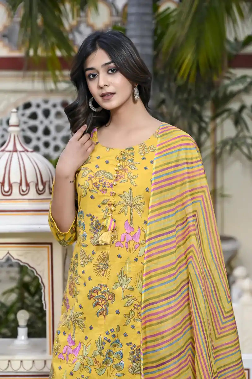 Yellow Kurti, Pant and Duppata set