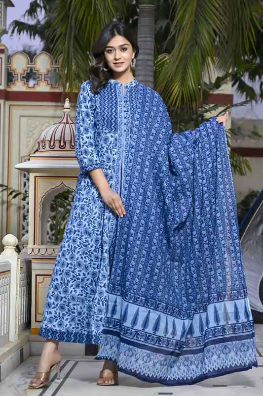 Indigo blue kurti and dupatta set