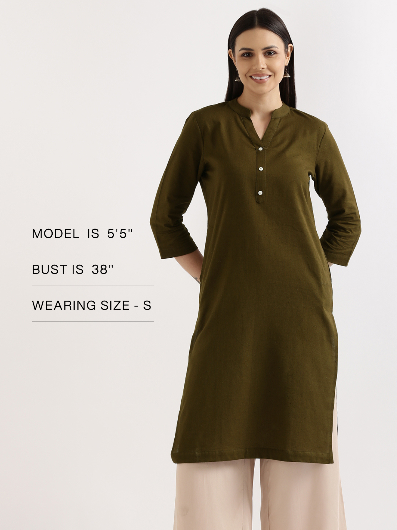 Olive Green Airy Linen Long Kurta