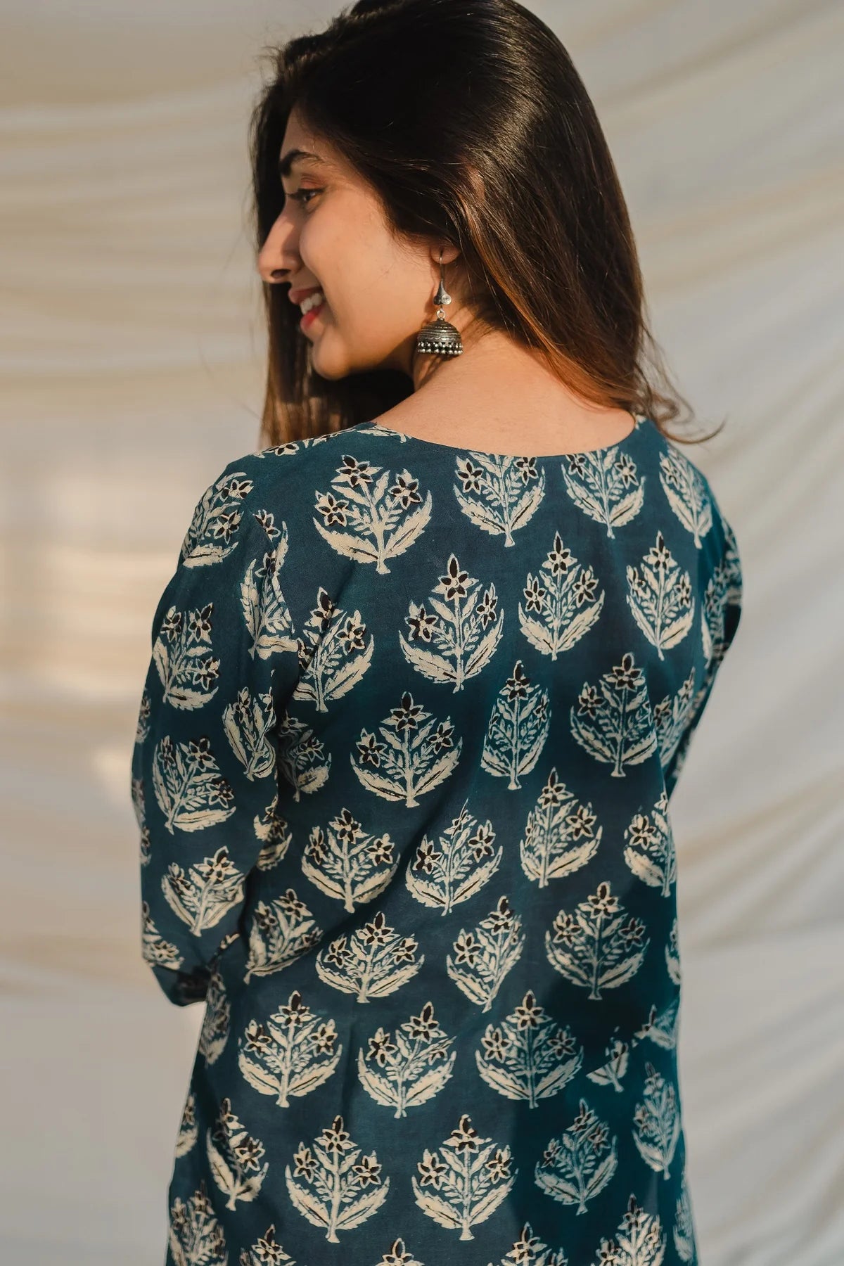 Blue ajrakh short kurti