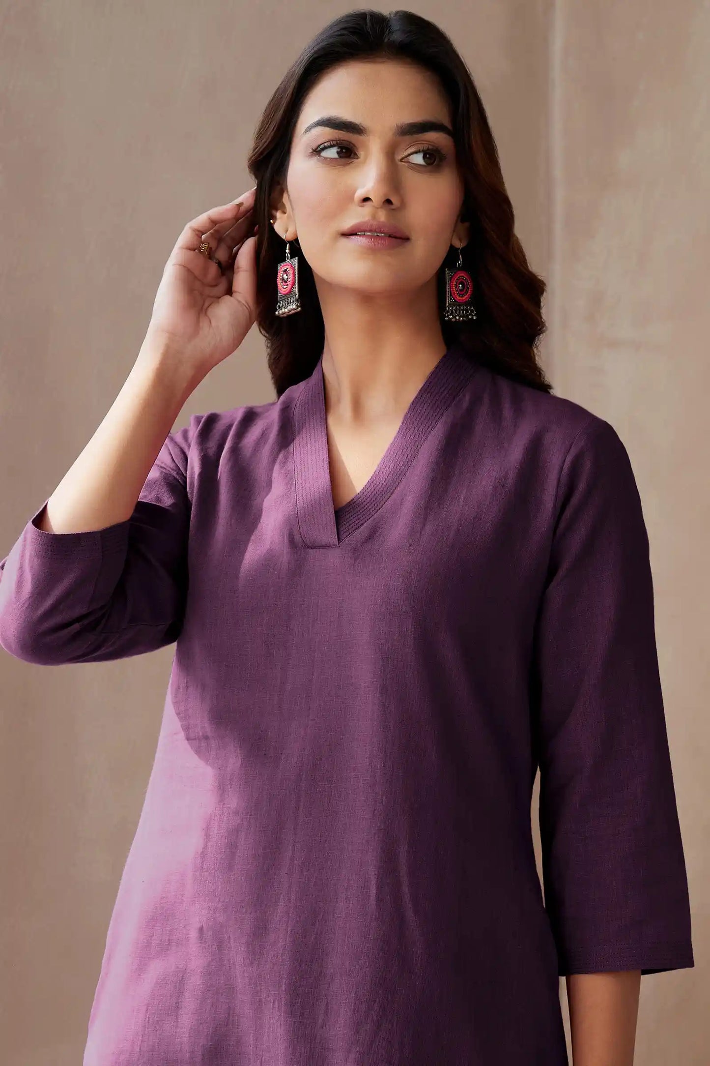 Wine Handcrafted Straight Kurta