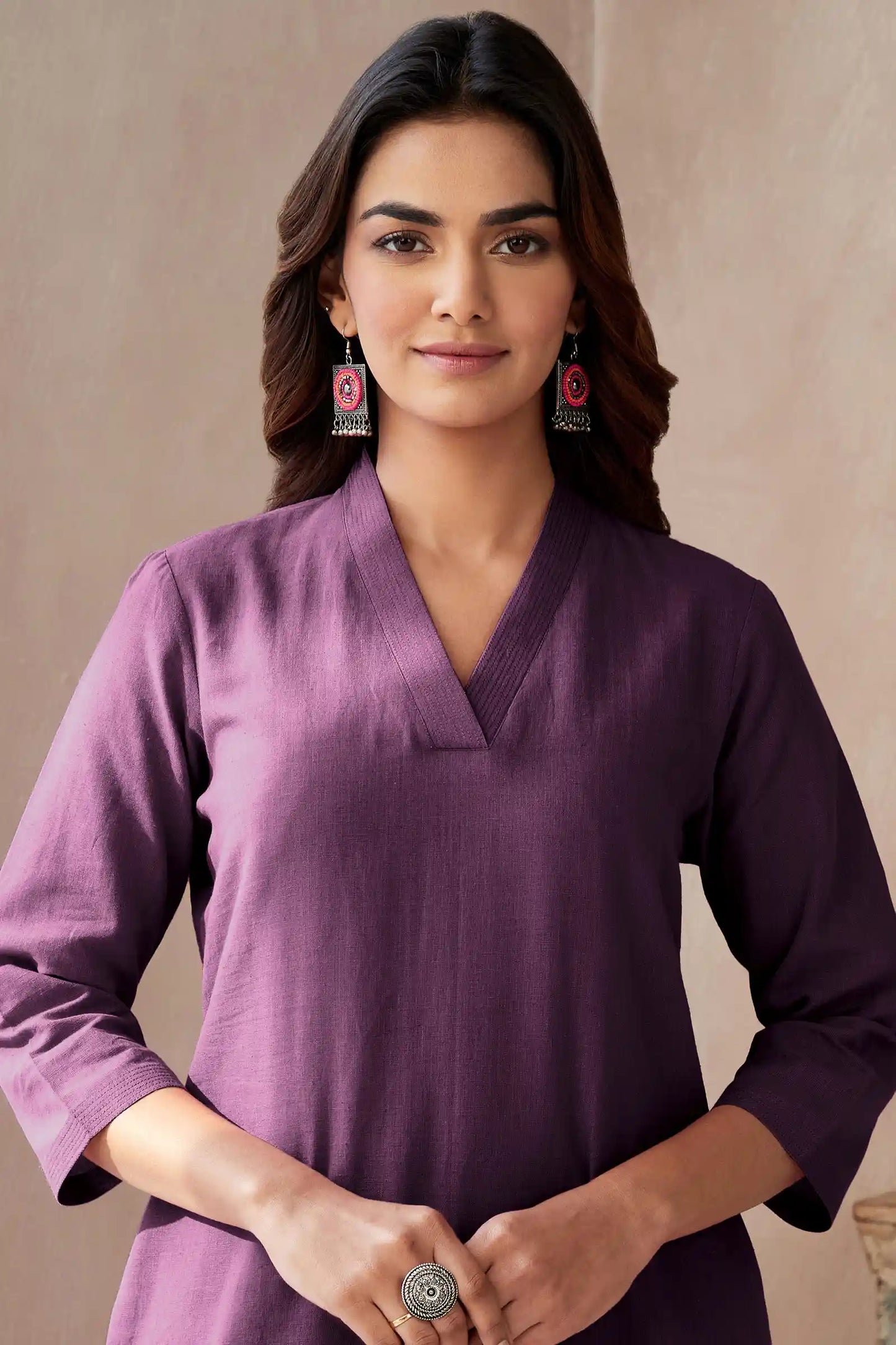 Wine Handcrafted Straight Kurta