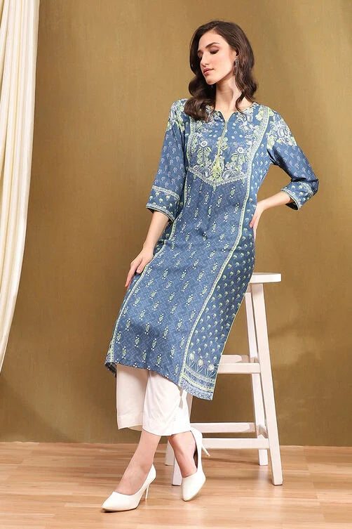 Indigo straight rayon kurti