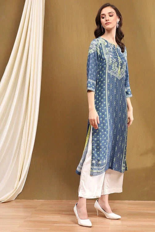 Indigo straight rayon kurti