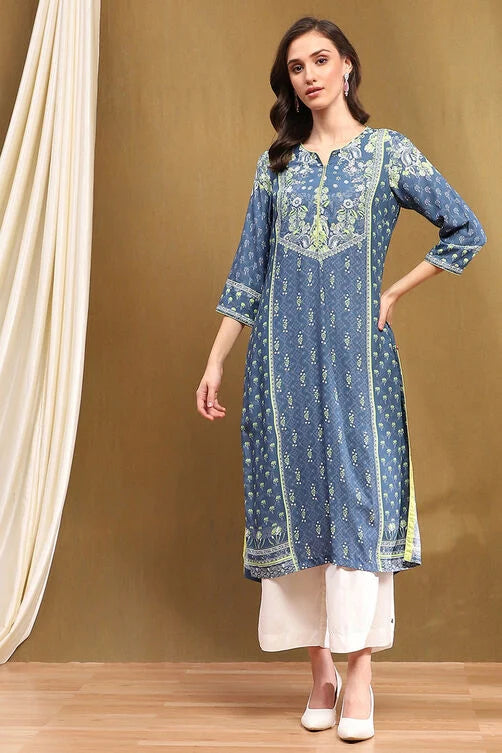 Indigo straight rayon kurti